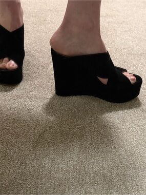 Sergio Rossi Black Suede Crisscross Platform Mules